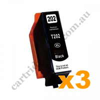 3 x Compatible Epson T02P1/202XL High Yield Black Ink Cartridge