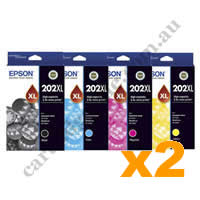 2 Sets Genuine Epson 202XL High Yield Ink Cartridges BK/C/M/Y