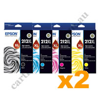 2 Sets Genuine Epson 212XL High Yield Ink Cartridges BK/C/M/Y