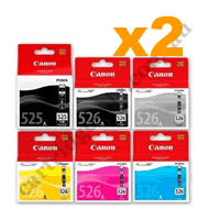 2 Sets Genuine Canon PGI525BK CLI526B/C/M/Y/GY Ink Cartridges
