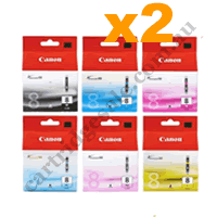 2 Sets Genuine Canon CLI8B/C/M/Y/PC/PM Ink Cartridges