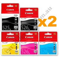 2 Sets Genuine Canon PGI525BK CLI526B/C/M/Y Ink Cartridges