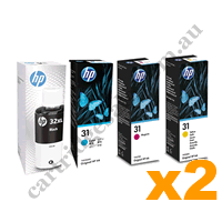 2 Sets Genuine HP 32XL 31 B/C/M/Y Ink Bottles