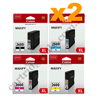2 Sets Genuine Canon PGI2600XL B/C/M/Y Ink Cartridges