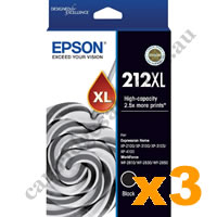 3 x Genuine Epson T02X192/212XL High Yield Black Ink Cartridge