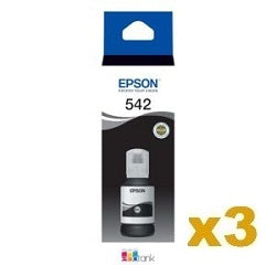 3 x Genuine Epson T542 EcoTank Black Ink Bottle