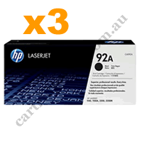 3 x Genuine HP 92A (C4092A) Black Toner Cartridge