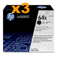 3 x Genuine HP 64X (CC364X) Black Toner Cartridge