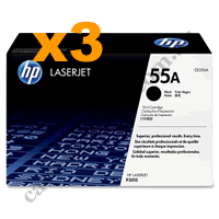 3 x Genuine HP 55A (CE255A) Black Toner Cartridge