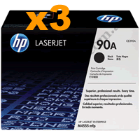 3 x Genuine HP 90A (CE390A) Black Toner Cartridge