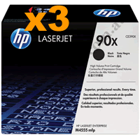 3 x Genuine HP 90X (CE390X) Black Toner Cartridge High Capacity