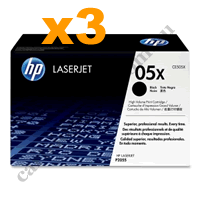 3 x Genuine HP 05X (CE505X) Black Toner Cartridge
