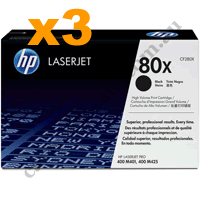 3 x Genuine HP 80X CF280X High Yield Black Toner Cartridge