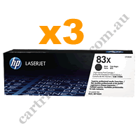 3 x Genuine HP CF283X (83X) Black Toner Cartridge