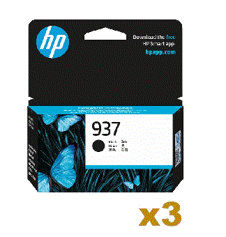 3 x Genuine HP 937 Black (4S6W5NA) Ink Cartridge