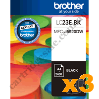 3 x Genuine Brother LC23EBK Black Ink Cartridge