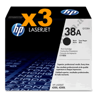 3 x Genuine HP 38A (Q1338A) Black Toner Cartridge