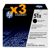 3 x Genuine HP 51X (Q7551X) Black Toner Cartridge High Capacity