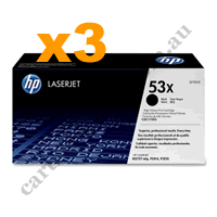 3 x Genuine HP 53X (Q7553X) Black Toner Cartridge High Capacity