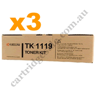 3 x Genuine Kyocera TK1119 Black Toner Cartridge
