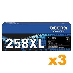 3 x Genuine Brother TN258XL High Yield Black Toner Cartridge