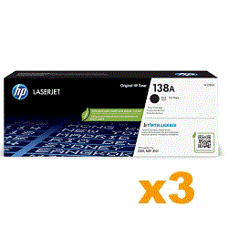 3 x Genuine HP W1380A (138A) Black Toner Cartridge
