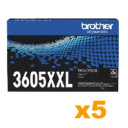5 x Genuine Brother TN3605XXL Super High Yiled Black Toner Cartr