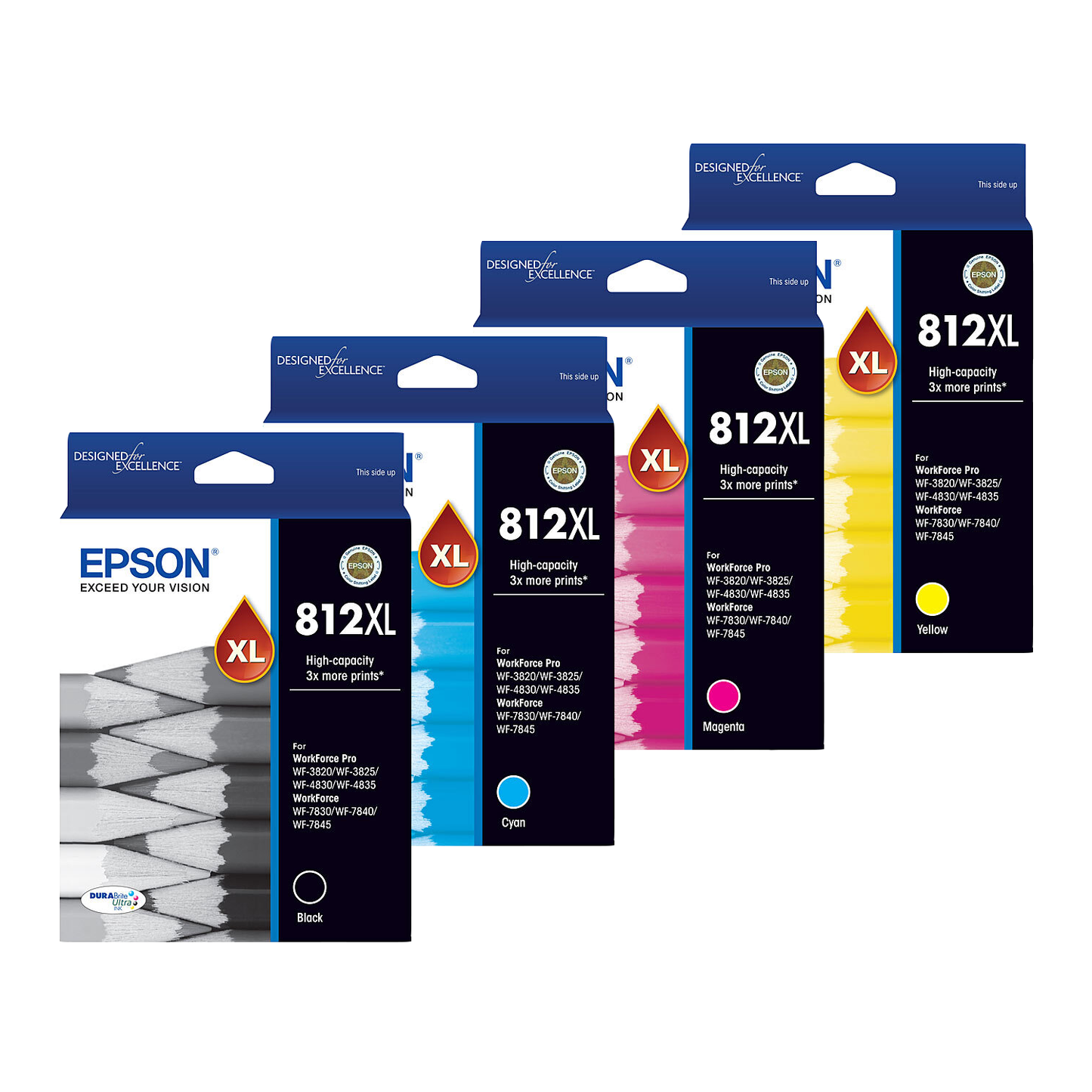 A Set Genuine Epson 812XL High Yield Ink Cartridges BK/C/M/Y