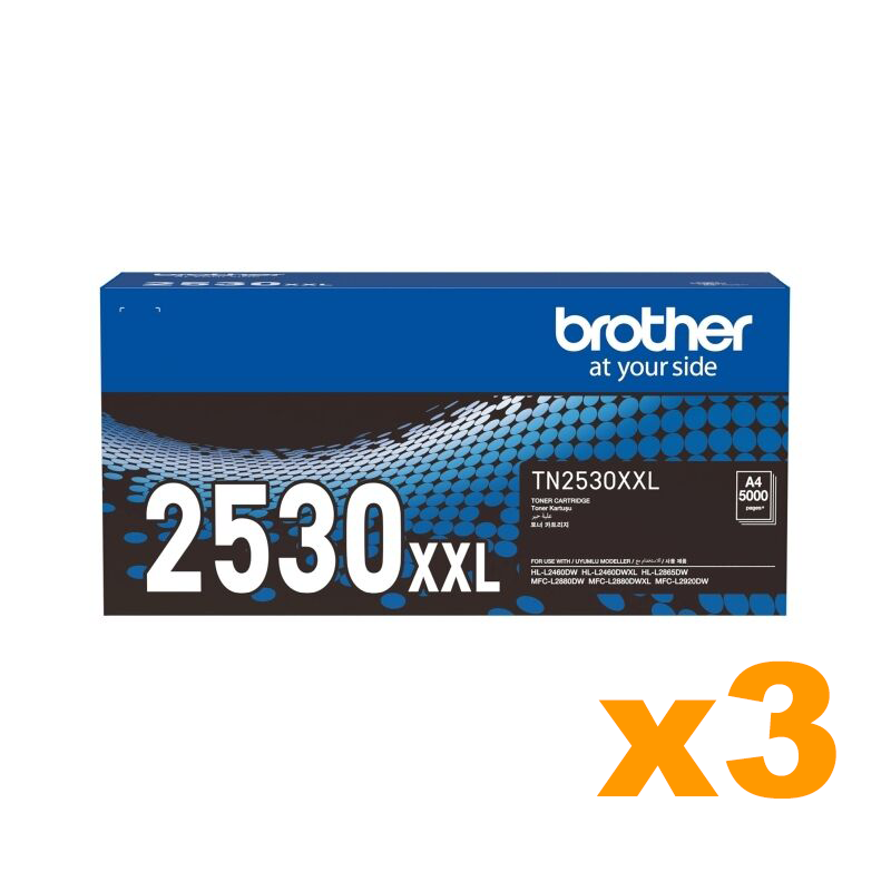 3 x Genuine Brother TN2530XXL Super High Yield Black Toner Cartridges