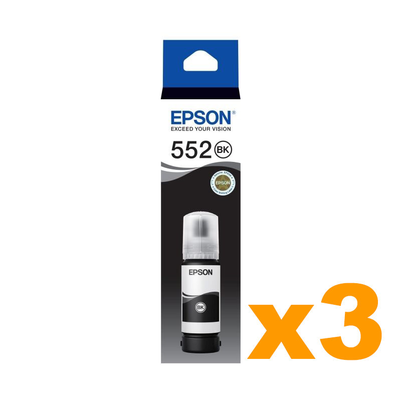 3 x Genuine Epson T552/T06V1 EcoTank Black Ink Bottle