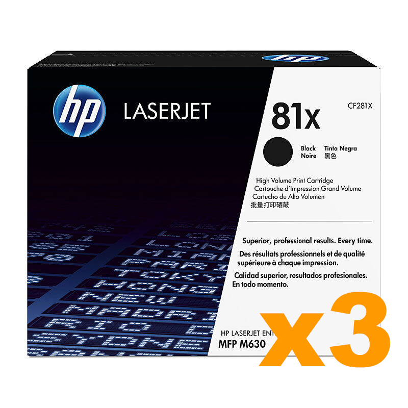 3 x Genuine HP CF281X (81X) Black Toner Cartridge