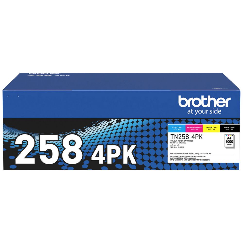 A Set Genuine Brother TN258 Toner Cartridges B/C/M/Y