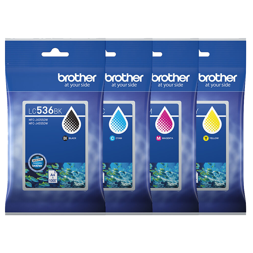 A Set Genuine Brother LC536 Ink Cartridges BCMY