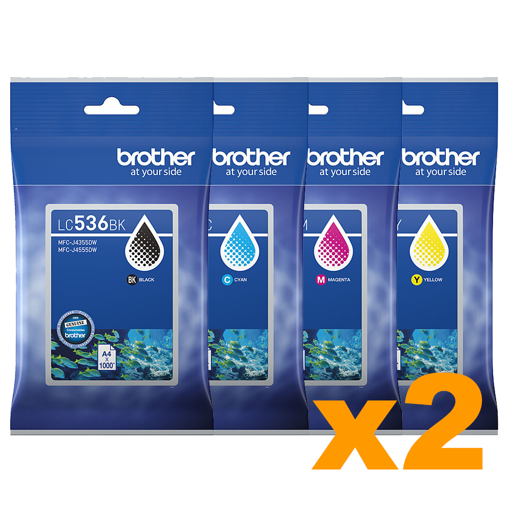 2 Sets Genuine Brother LC536 Ink Cartridges BCMY