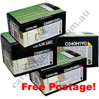 A Set Genuine Lexmark C540H1K/C/M/YG High Yield Toner Cartridges