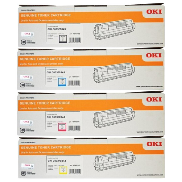 A Set Genuine OKI C833n C833dn Toner Cartridges BCMY