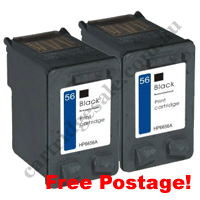 Compatible HP 56 Black Ink Twin Pack + Free Postage!