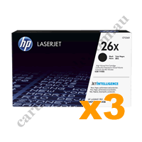 3 x Genuine HP CF226X 26X Black Toner Cartridge