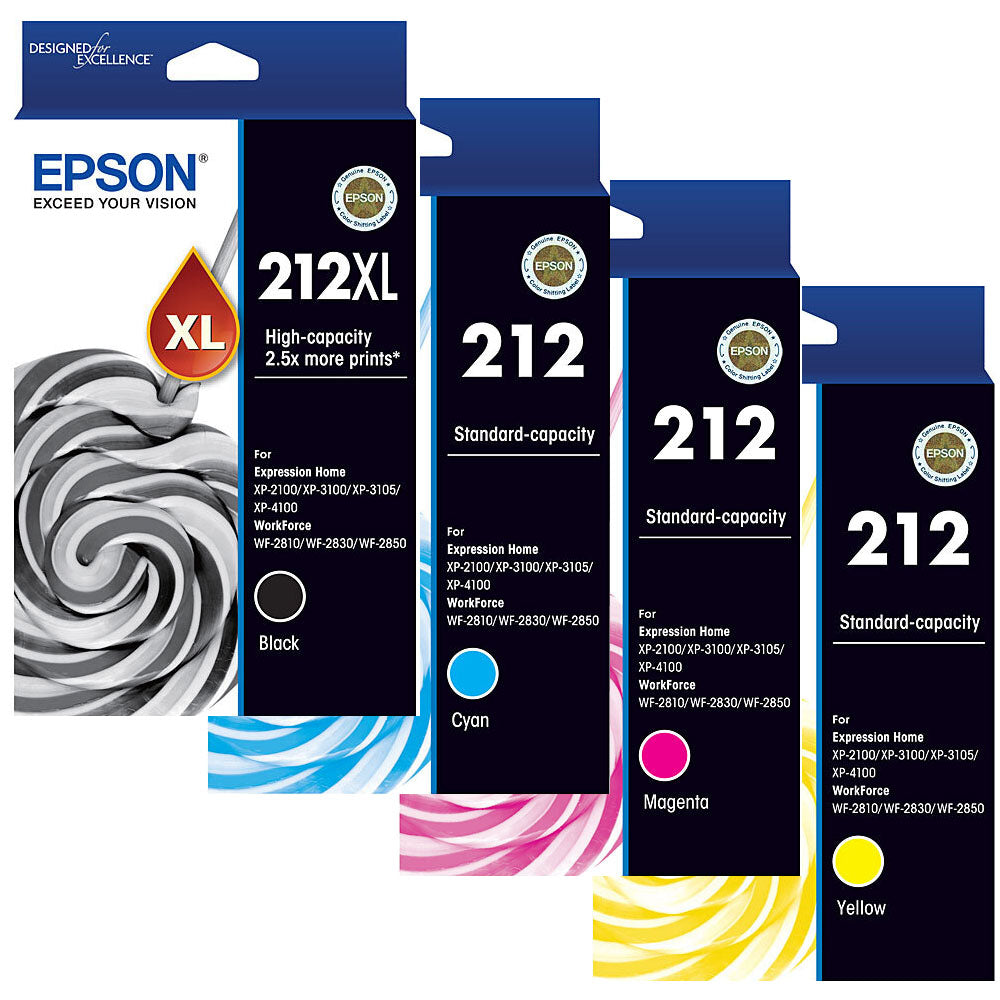 A Set Genuine Epson 212XLBK High Yield + Epson 212C 212M 212Y