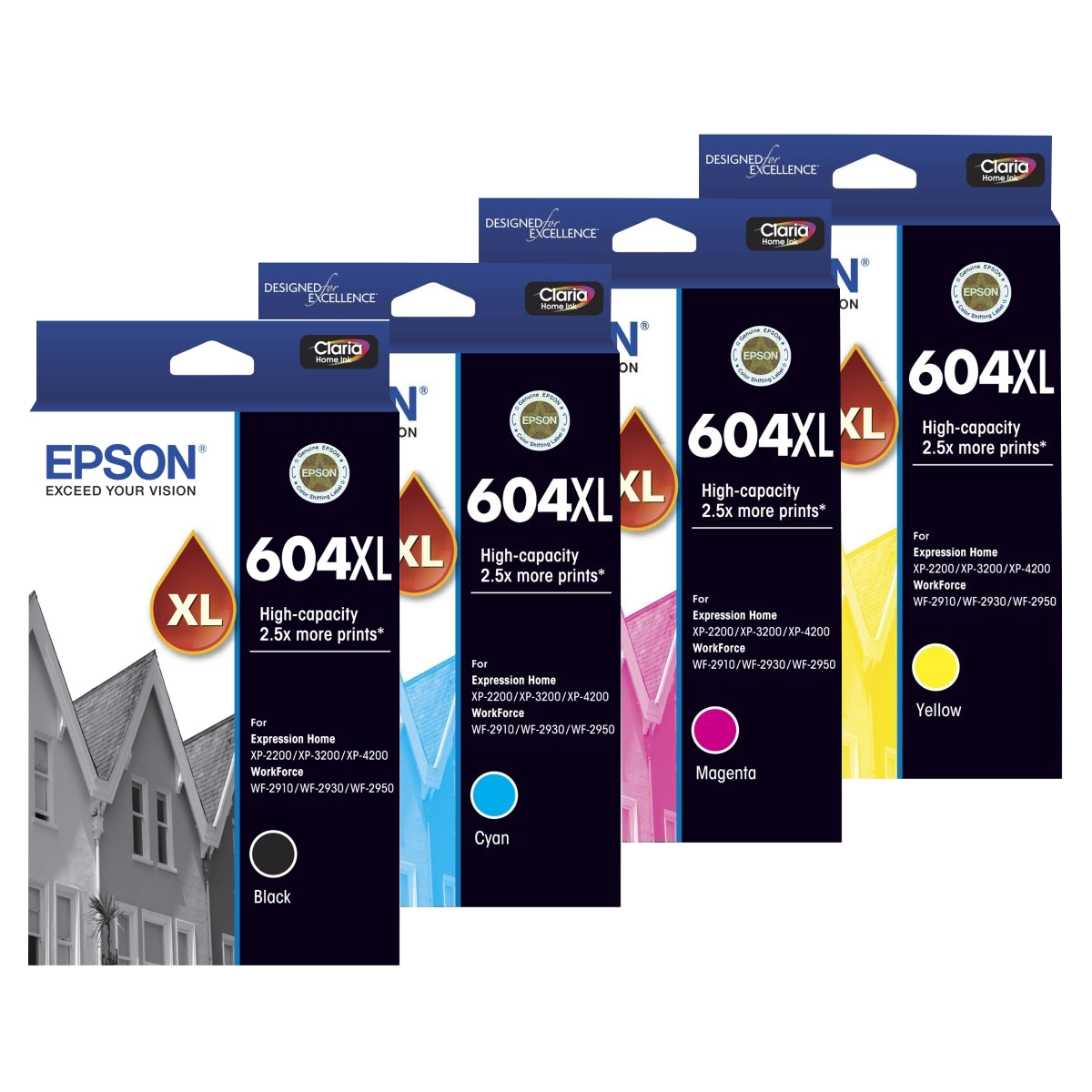 A Set Genuine Epson 604XL High Yield Ink Cartridges BK/C/M/Y