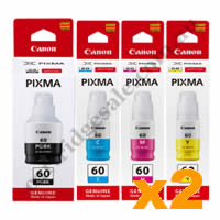 2 Sets Genuine Canon GI60 B/C/M/Y Ink Bottles