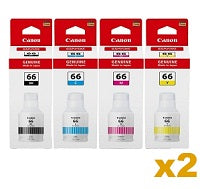 2 Sets Genuine Canon GI66 B/C/M/Y Ink Bottles