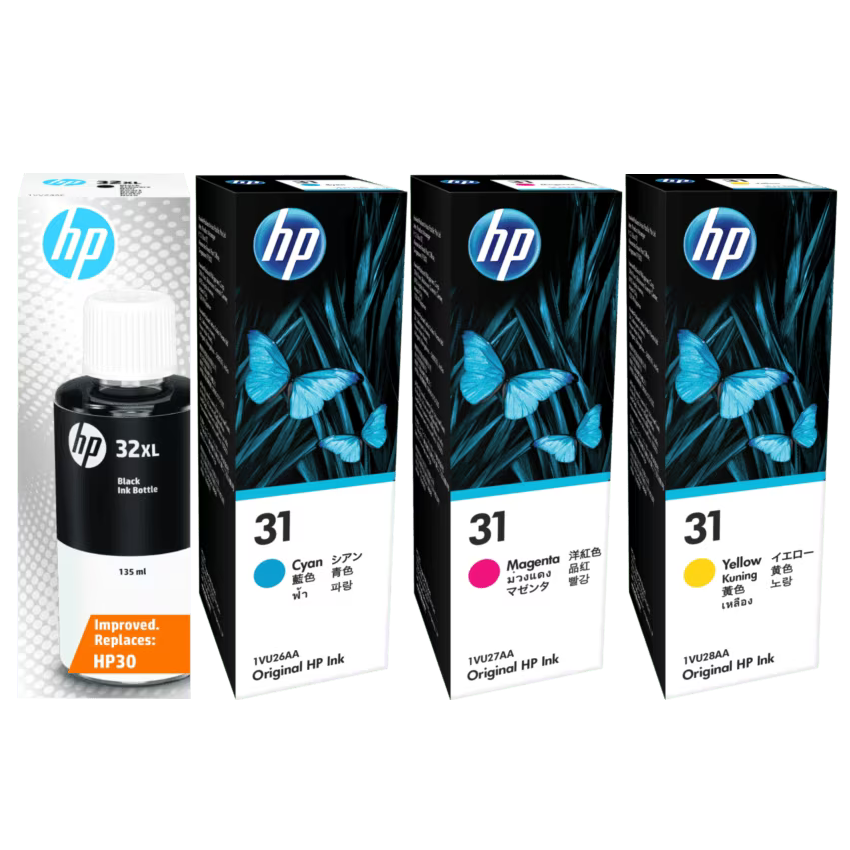 A Set Genuine HP 32XL 31 B/C/M/Y Ink Bottles