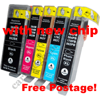 ASet Compatible HP 564XL Ink Cartridges BK/PB/C/M/Y NewChips