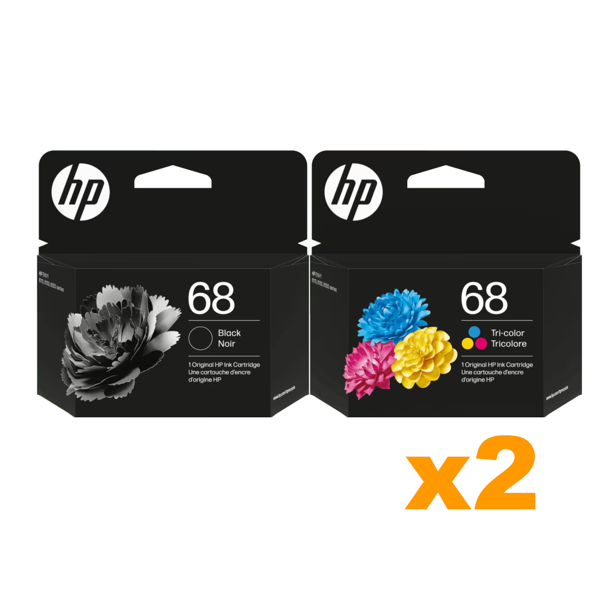 2 x Genuine HP 68 Black Colour Pack 7FP21TA 7FP22TA