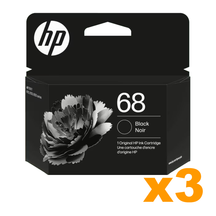 3 x Genuine HP 68 Black Ink Cartridge 7FP21TA