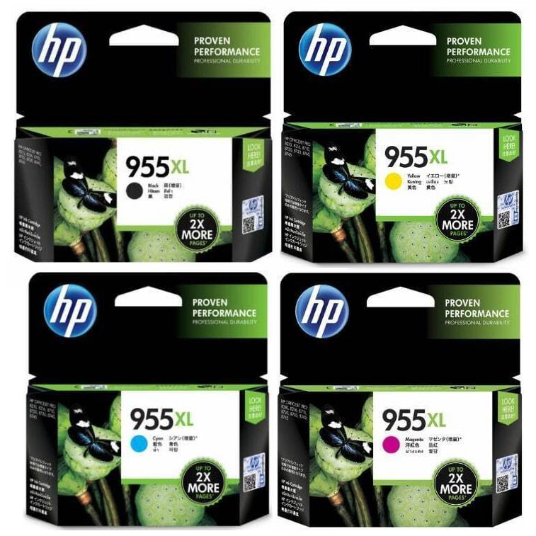A Set Genuine HP 955XL B/C/M/Y Ink Cartridges