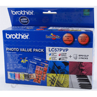 Genuine Brother LC57 Photo Value Pack BK/C/M/Y+4"x6"Photo Paper