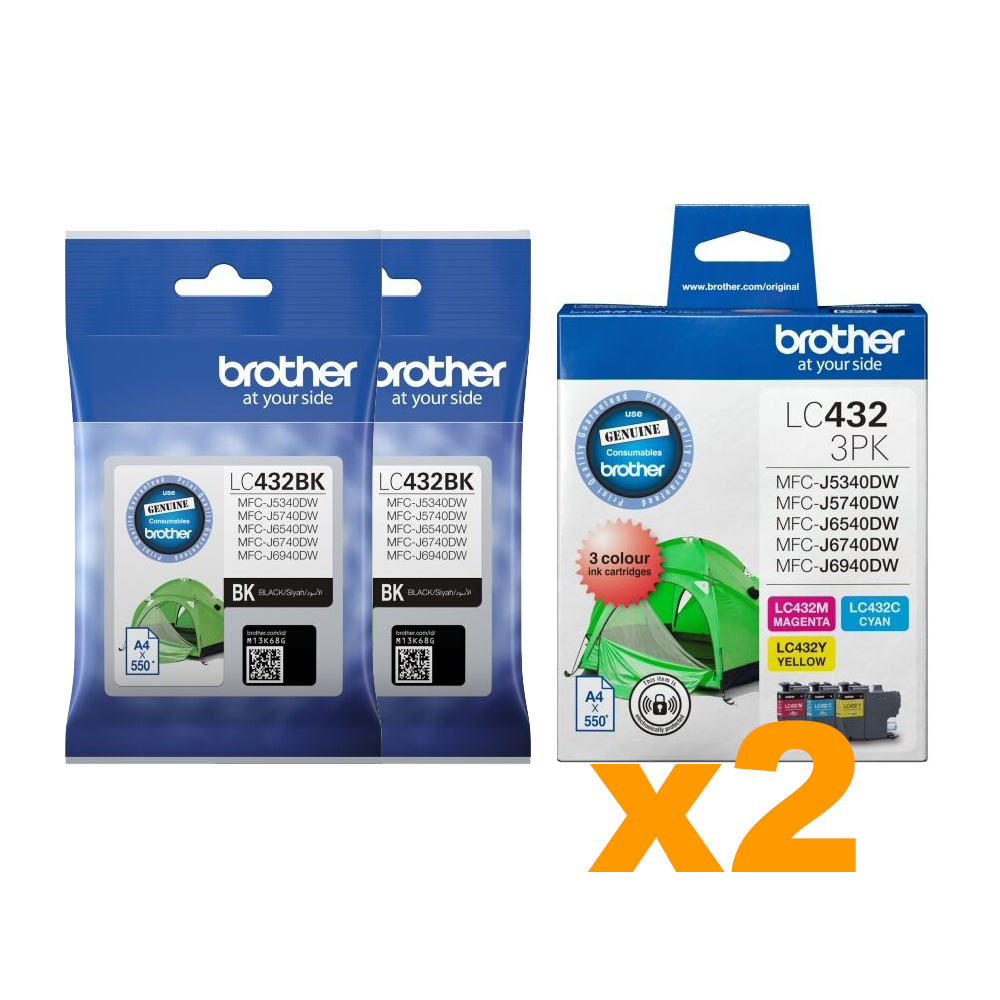 4 x Genuine Brother LC432 Black + 2 x LC432 C/M/Y Ink Cartridges