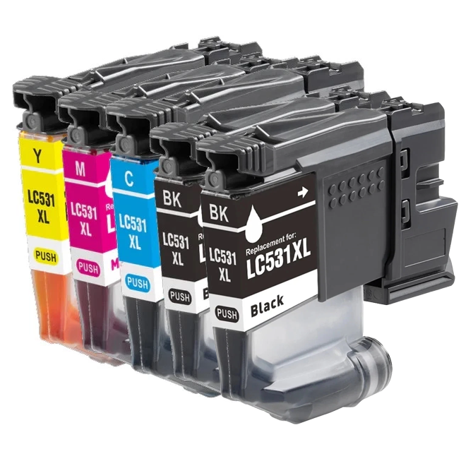 2 Black + 1 of each Compatible Brother LC531XL Ink Cartridges